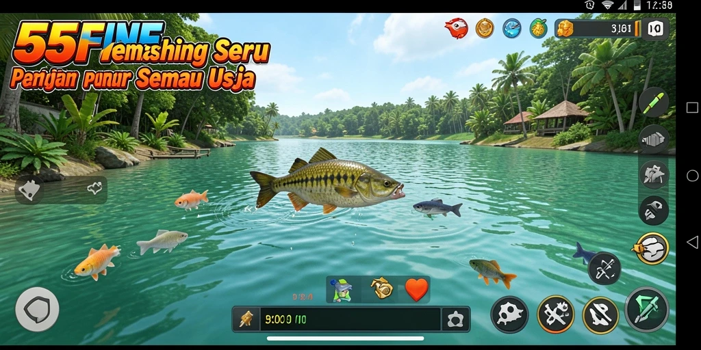Tampilan menarik gameplay memancing di 55FIVE.