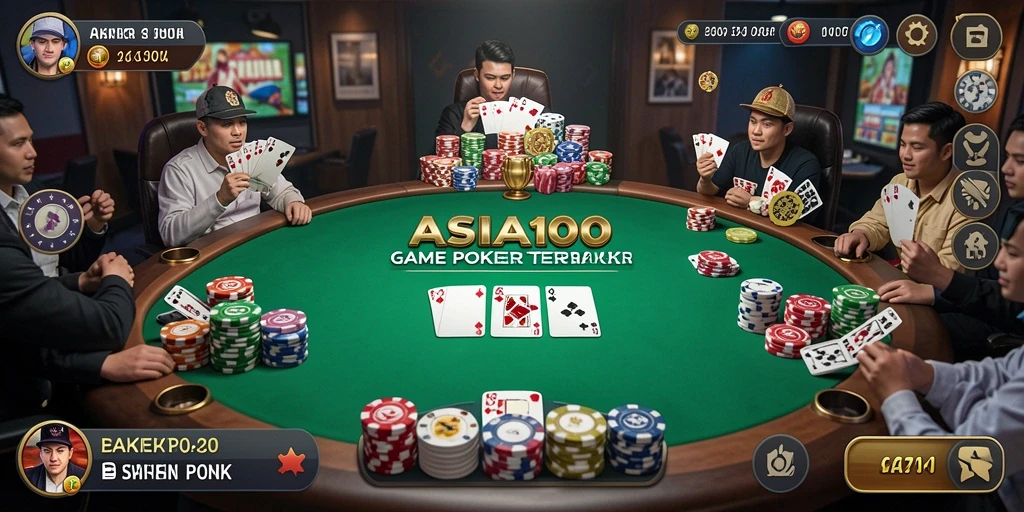 Gambaran gameplay seru dalam permainan Poker ASIA100.