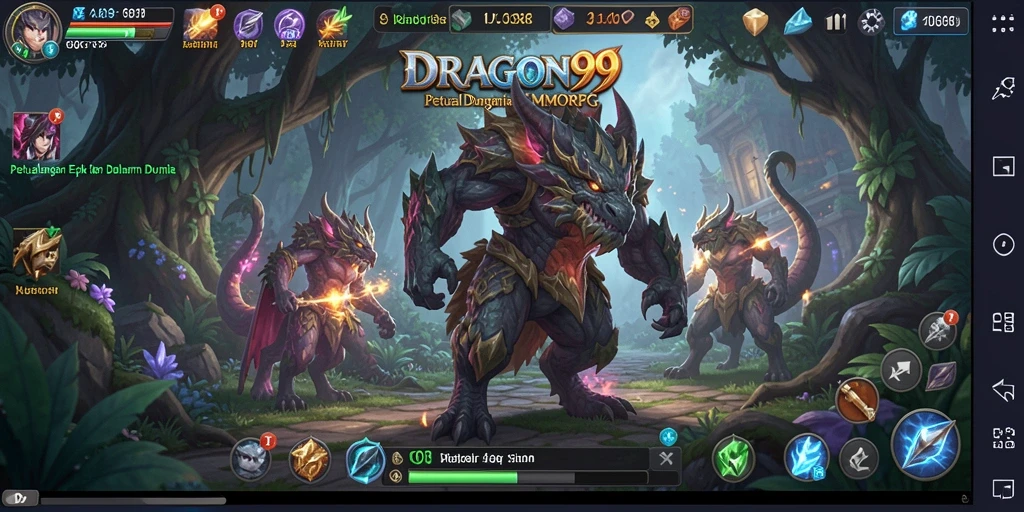 Tangkapan layar gameplay <strong>DRAGON99</strong> yang menunjukkan aksi pertempuran seru di dunia MMORPG.