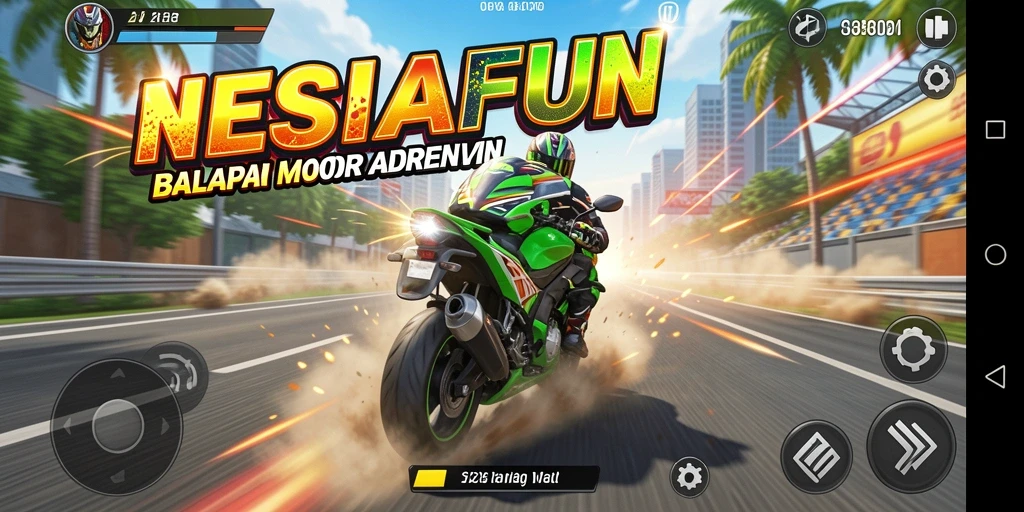 Tampilan gameplay seru dalam NESIAFUN dengan balapan motor yang mendebarkan.